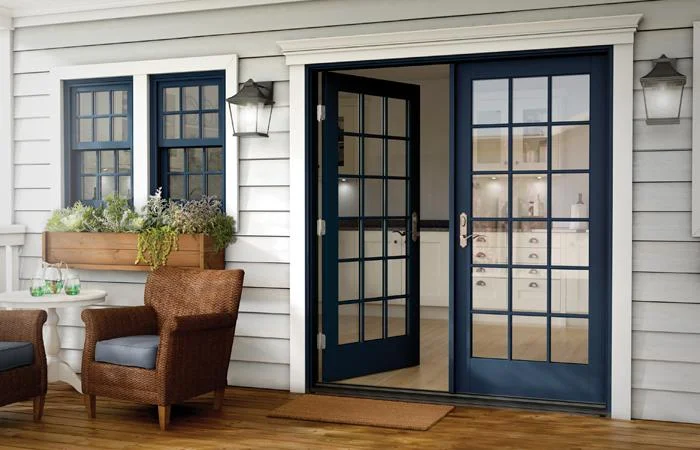 French doors opening onto a porch